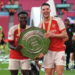 Arsenal: Bukayo Saka and Declan Rice Lift the Community Shield Trophy Arsenal: Bukayo Saka and Declan Rice Lift the Community Shield Trophy