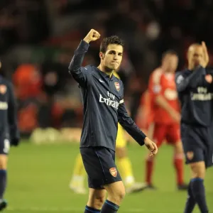 Arsenal captain Cesc Fabregas celebrates after the match. Liverpool 1: 2 Arsenal Arsenal captain Cesc Fabregas celebrates after the match. Liverpool 1: 2 Arsenal