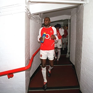 Arsenal captain Patrick Vieira leads the team out for the match