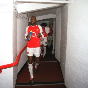 Arsenal captain Patrick Vieira leads the team out for the match