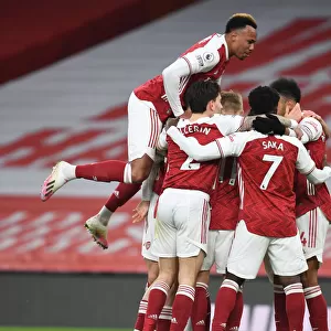 Arsenal Celebrate Aubameyang's Goal Against Leeds United, Premier League 2020-21