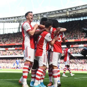 Arsenal Celebrate Eddie Nketiah's Goal Against Leeds United: Rob Holding Joins in the Excitement (Premier League 2021-22) Arsenal Celebrate Eddie Nketiah's Goal Against Leeds United: Rob Holding Joins in the Excitement (Premier League 2021-22)