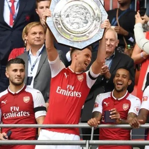 Arsenal Celebrate FA Community Shield Victory: Kolasinac, Holding, Walcott Arsenal Celebrate FA Community Shield Victory: Kolasinac, Holding, Walcott