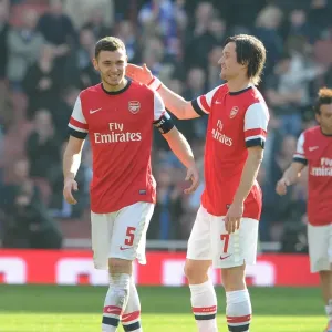 Arsenal Celebrate FA Cup Quarter-Final Victory: Thomas Vermaelen and Tomas Rosicky Arsenal Celebrate FA Cup Quarter-Final Victory: Thomas Vermaelen and Tomas Rosicky