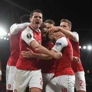 Arsenal Celebrate Goal Against Atletico Madrid in Europa League Semi-Final
