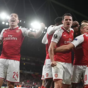 Arsenal Celebrate Goal: Bellerin and Xhaka vs Atletico Madrid, UEFA Europa League Semi-Final