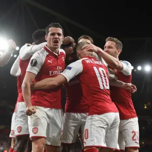 Arsenal Celebrate Goal: Bellerin and Xhaka vs Atletico Madrid, UEFA Europa League Semi-Final