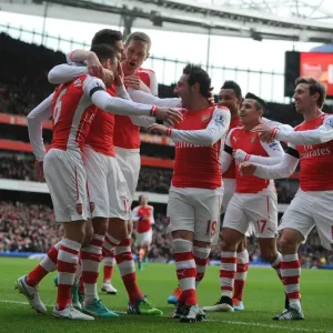 Arsenal Celebrate Koscielny's Goal Against Stoke City, Premier League 2014-15