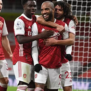 Arsenal Celebrate Lacazette's Goal Against Chelsea in Empty Emirates Stadium (2020-21)