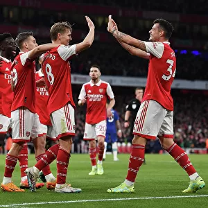 Arsenal Celebrate Martin Odegaard's Goal: Arsenal FC vs Chelsea FC, Premier League 2022-23