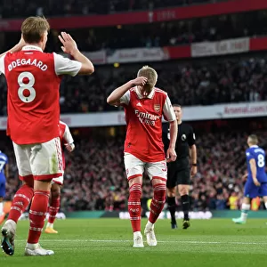Arsenal Celebrate Odegaard's Goal: Arsenal FC vs Chelsea FC, Premier League 2022-23