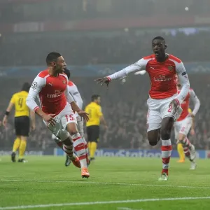 Arsenal Celebrate: Sanogo Scores Against Borussia Dortmund in 2014-15 Champions League
