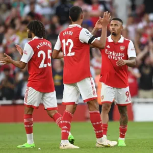 Arsenal Celebrate Victory: Gabriel Jesus and William Saliba Embrace After Arsenal FC vs Fulham FC in 2022-23 Premier League Arsenal Celebrate Victory: Gabriel Jesus and William Saliba Embrace After Arsenal FC vs Fulham FC in 2022-23 Premier League