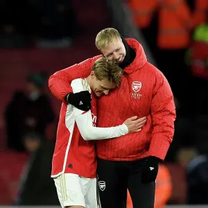 Arsenal Celebrate Victory Over Brighton: Martin Odegaard and Aaron Ramsdale