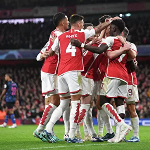 Arsenal Celebrates First Goal Against Sevilla in 2023-24 UEFA Champions League