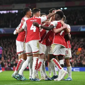 Arsenal Celebrates First Goal Against Sevilla in 2023-24 UEFA Champions League