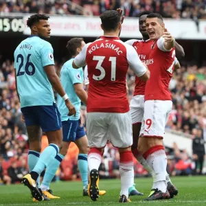 Arsenal Celebrates: Welbeck, Xhaka, Kolasinac Score First Goals vs. AFC Bournemouth (2017-18) Arsenal Celebrates: Welbeck, Xhaka, Kolasinac Score First Goals vs. AFC Bournemouth (2017-18)