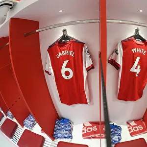 Arsenal Changing Room: Gabriel and Ben White Gear Up for Arsenal vs. Liverpool (Premier League, 2021-22)