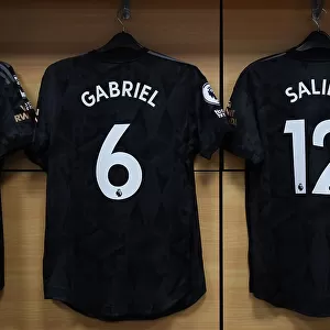 Arsenal Changing Room: Gabriel and Saliba Shirts Before Aston Villa Match, 2022-23