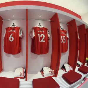 Arsenal Changing Room: Gabriel and Saliba Shirts Before Arsenal v Everton, Premier League 2022-23