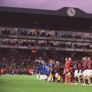 The Arsenal and Chelsea teams line up before the match. Arsenal 0: 2 Chelsea