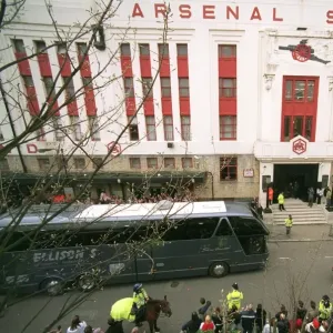 The Arsenal coach outside the East Stand, Highbury Stadium Print