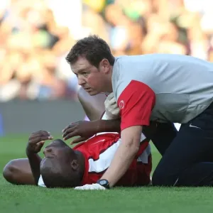 Arsenal: Colin Lewin Tends to William Gallas Injury during Fulham Match Arsenal: Colin Lewin Tends to William Gallas Injury during Fulham Match