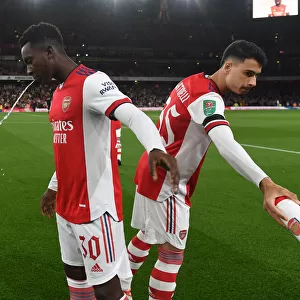 Arsenal Duo Eddie Nketiah and Gabriel Martinelli Prepare for Arsenal v AFC Wimbledon in Carabao Cup Third Round