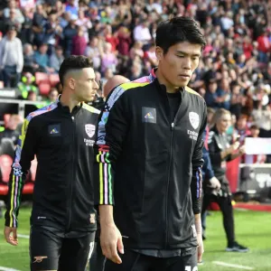 Arsenal Duo Gabriel Martinelli and Takehiro Tomiyasu Pre-Match at Southampton's St. Mary's Stadium (2022-23)