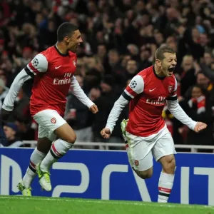 Arsenal Duo: Jack Wilshere and Alex Oxlade-Chamberlain Celebrate First Goals Against Montpellier (2012-13)