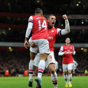 Arsenal Duo Theo Walcott and Lukas Podolski Celebrate First Goal vs Newcastle United (2012-13)