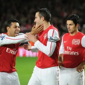 Arsenal Duo: Van Persie and Santos Sharing a Light-Hearted Moment Before Arsenal vs. Fulham, 2011-12 Arsenal Duo: Van Persie and Santos Sharing a Light-Hearted Moment Before Arsenal vs. Fulham, 2011-12
