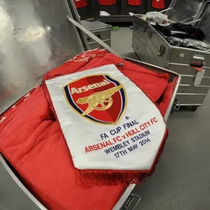 Arsenal FA Cup Final Pennant in Changing Room before Arsenal vs Hull City, 2014