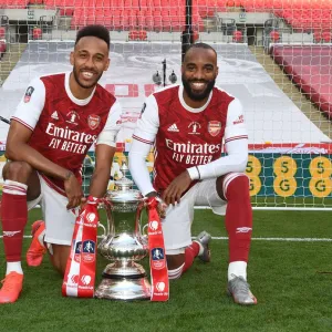 Arsenal's Aubameyang Celebrates FA Cup Victory Print (2020). Art