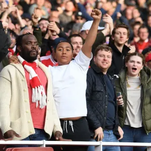 Arsenal Fans Celebrate Goal Against Watford in Premier League Match, Emirates Stadium, London (2021-22) Arsenal Fans Celebrate Goal Against Watford in Premier League Match, Emirates Stadium, London (2021-22)