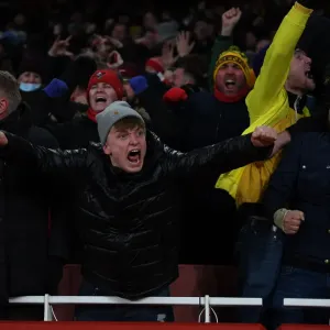 Arsenal Fans Celebrate Second Goal Against Wolverhampton Wanderers in 2021-22 Premier League Match