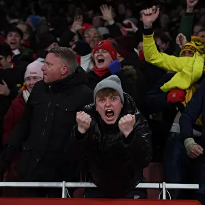 Arsenal Fans Euphoria: Celebrating the Second Goal vs. Wolverhampton Wanderers, Premier League 2021-22