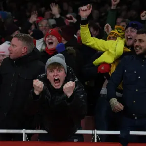Arsenal Fans Euphoria: Celebrating the Second Goal vs. Wolverhampton Wanderers, Premier League 2021-22