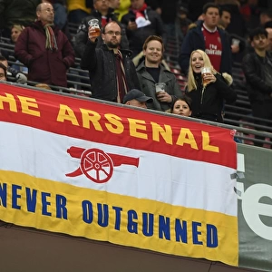 Arsenal fans flags in the stadium before the match. FC Koln 1: 0 Arsenal. UEFA Europa Cup