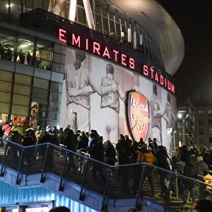 Arsenal Fans Gather in Anticipation Outside Emirates Stadium for Carabao Cup Semi-Final Against Liverpool