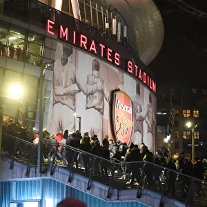 Arsenal Fans Gather in Excitement Outside Emirates Stadium for Carabao Cup Semi-Final Against Liverpool