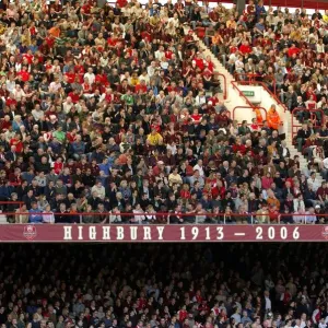 Arsenal Fans in the North Bank near the Highbury 1913 - 2006 banner