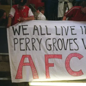 Arsenal fans with a Perry Groves banner. Arsenal 1: 0 Southampton. The F