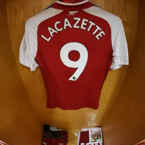 Arsenal FC: Alex Lacazette's Emirates Shirt Before Arsenal vs Leicester City (2017-18) Arsenal FC: Alex Lacazette's Emirates Shirt Before Arsenal vs Leicester City (2017-18)