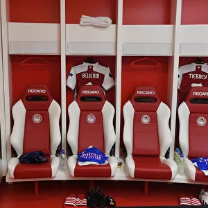 Arsenal FC: Bernd Leno, Hector Bellerin, and Kieren Tierney in the Changing Room Before Arsenal v SL Benfica, UEFA Europa League 2020-21