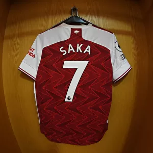 Arsenal FC: Emirates Stadium - Arsenal vs Aston Villa (Behind Closed Doors), 2020-21: Bukayo Saka's Hanging Shirt