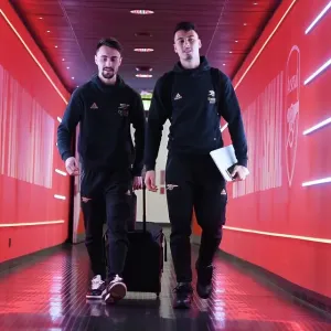 Arsenal FC: Fabio Vieira and Gabriel Martinelli Arrive at Emirates Stadium for Arsenal v Crystal Palace (2022-23)