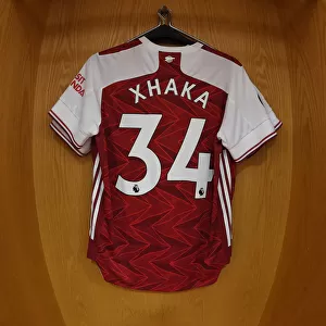 Arsenal FC: Granit Xhaka's Jersey in Emirates Stadium Changing Room (Arsenal v Watford, 2019-20)