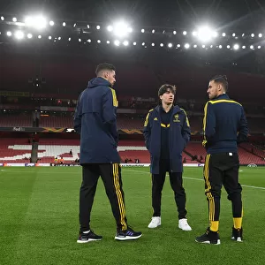 Arsenal FC: Hector Bellerin, Dani Ceballos, and Pablo Mari Pre-Match Huddle vs Olympiacos FC - UEFA Europa League 2020