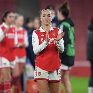 Arsenal FC: Kim Little's Unwavering Focus and Determination in the Changing Room Before Arsenal Women vs Olympique Lyonnais, UEFA Women's Champions League (2022-23)